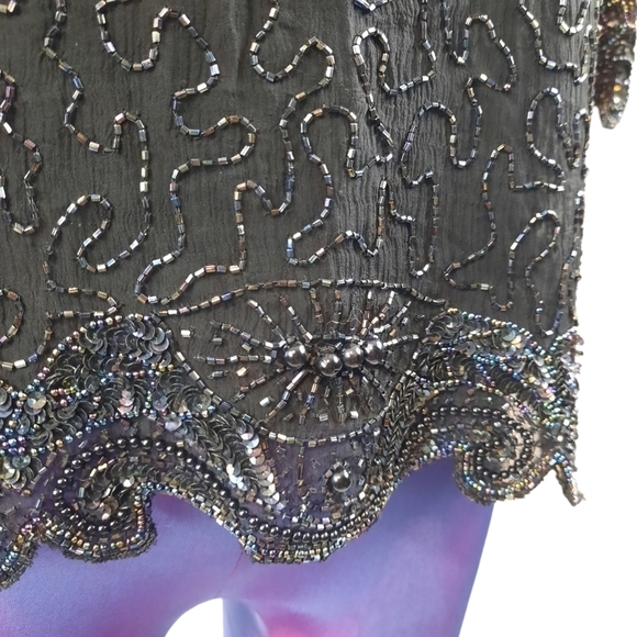 Justine Todd Silk Evening Beaded Blouse Black Size Medium Women's - Picture 4 of 15